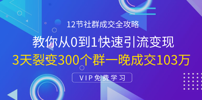 12节社群成交全攻略：从0到1快速引流变现，3天裂变300个群一晚成交103万-润泽资源库