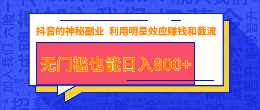 抖音上神秘副业项目，利用明星效应赚钱和截流，无门槛也能日入800+-润泽资源库