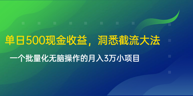单日500现金收益,洞悉截流大法,一个批量化无脑操作的月入3万小项目-润泽资源库
