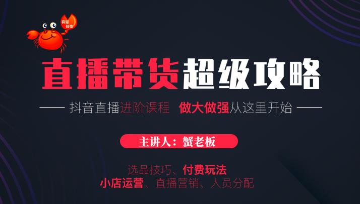 蟹老板抖音直播带货超级攻略：抖音直播带货的详细玩法，小店运营、付费投放等-润泽资源库