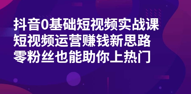 抖音0基础短视频实战课，短视频运营赚钱新思路，零粉丝也能助你上热门-润泽资源库