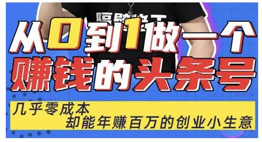 佬王·从0到1做一个赚钱的头条号，几乎零成本，却能年赚百万的创业项目-润泽资源库