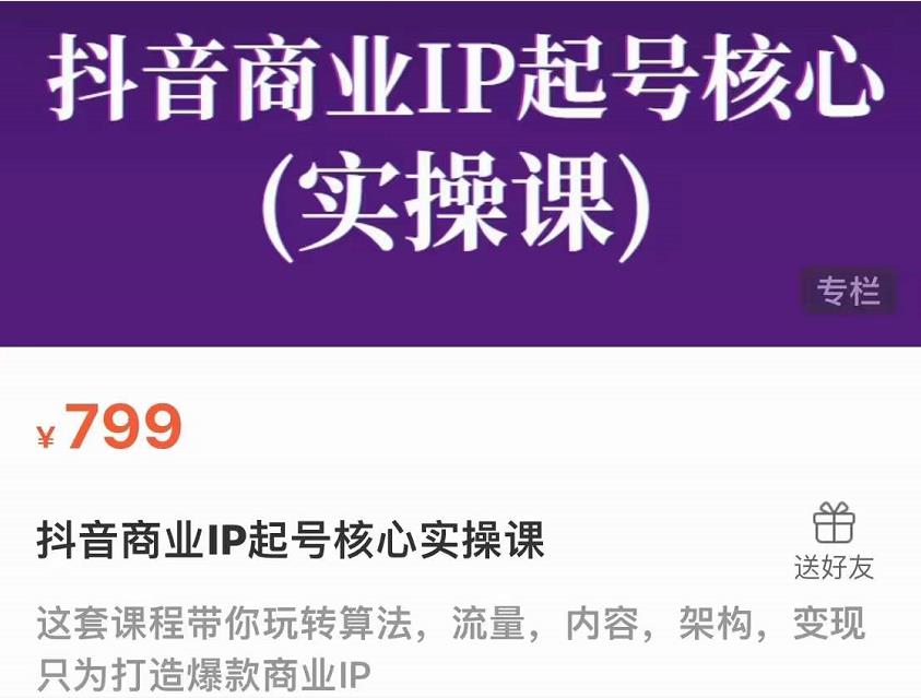 抖音商业IP起号核心实操课，带你玩转算法，流量，内容，架构，变现-润泽资源库