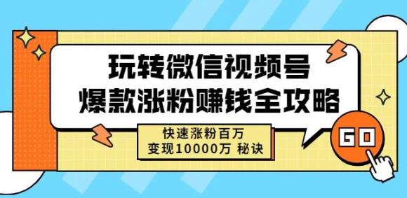 玩转微信视频号爆款涨粉赚钱全攻略，快速涨粉百万变现万元秘诀-润泽资源库
