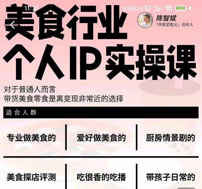 美食行业个人IP实操课，对于普通人而言，带货美食零食是离变现非常近的选择-润泽资源库