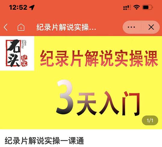 石头纪实·纪录片解说实操课，3天入门，快速掌握纪录片解说视频制作-润泽资源库