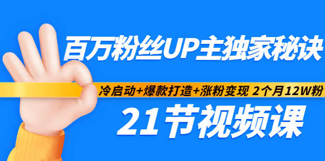百万粉丝UP主独家秘诀：冷启动+爆款打造+涨粉变现2个月12W粉（21节视频课)-润泽资源库