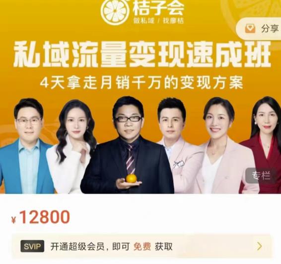 桔子会·私域流量变现速成班，4天拿走月销千万的变现方案 价值12800元-润泽资源库