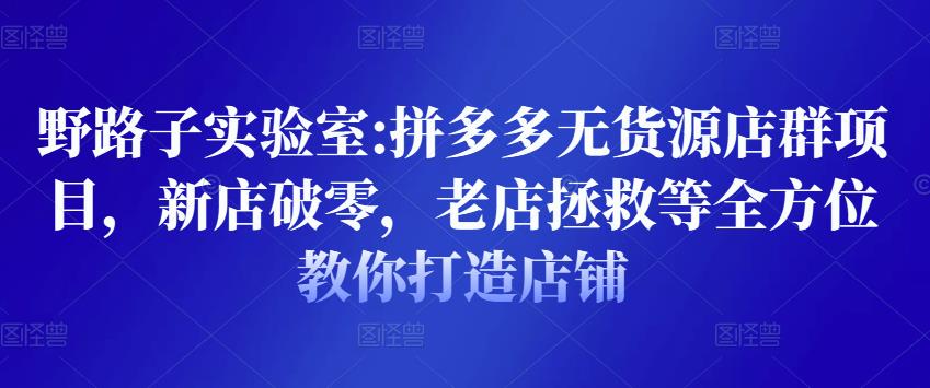 野路子实验室:拼多多无货源店群项目，新店破零，老店拯救等全方位教你打造店铺-润泽资源库