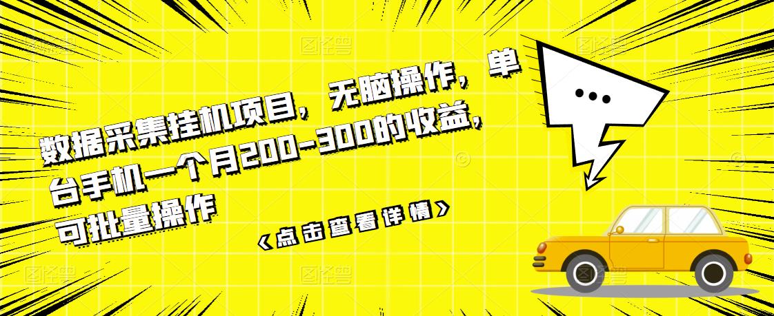数据采集挂机项目，无脑操作，单台手机一个月200-300的收益，可批量操作-润泽资源库