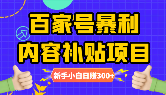 百家号暴利内容补贴项目，图文10元一条，视频30一条，新手小白日赚300+-润泽资源库