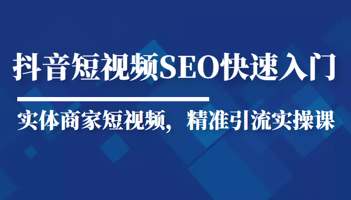 抖音短视频Seo搜索排名优化新手快速入门教程，实体商家短视频，精准引流实操课-润泽资源库