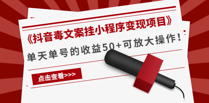 《抖音毒文案挂小程序变现项目》单天单号的收益50+可放大操作-润泽资源库