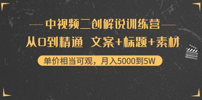 中视频二创解说训练营：从0到精通 文案+标题+素材、月入5000到5W-润泽资源库