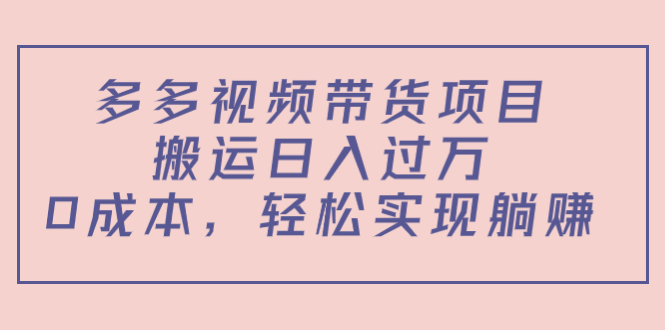 多多视频带货项目，搬运日入过万，0成本，轻松实现躺赚（教程+软件）-润泽资源库