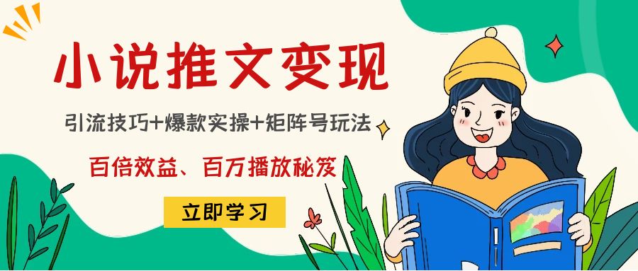 小说推文训练营：引流技巧+爆款实操+矩阵号玩法，百倍效益、百万播放秘笈-润泽资源库