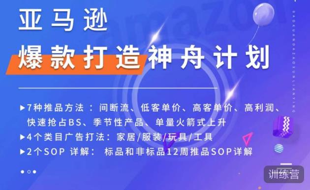 亚马逊爆款打造神舟计划，​7种推品方法，4个类目广告打法，2个SOP详解-润泽资源库