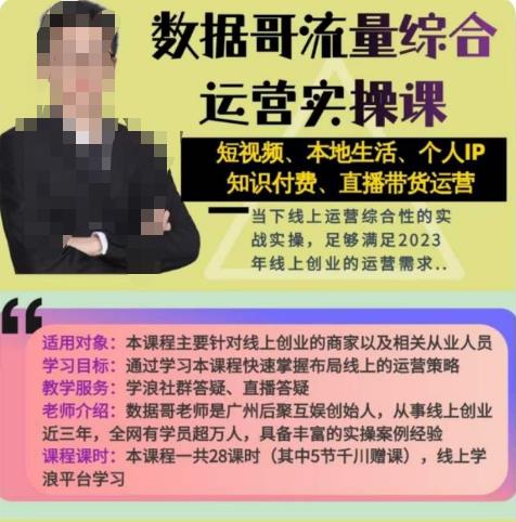 数据哥流量综合运营实操课：短视频、本地生活、个人IP知识付费、直播带货运营-润泽资源库