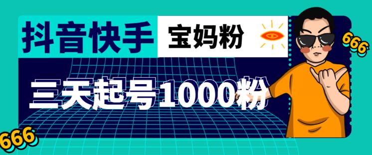 抖音快手三天起号涨粉1000宝妈粉丝的核心方法【详细玩法教程】-润泽资源库