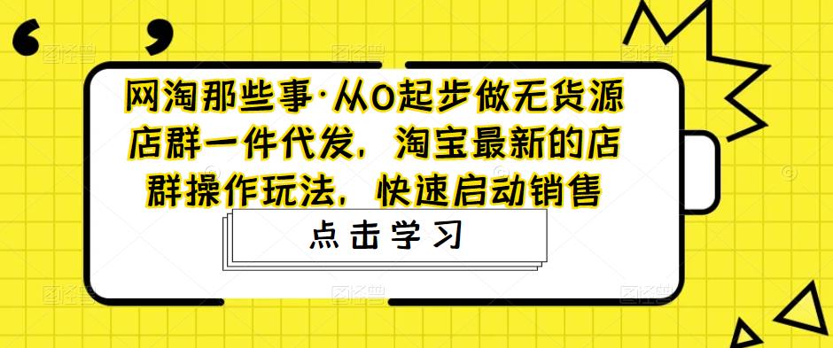 网淘那些事·从0起步做无货源店群一件代发，淘宝最新的店群操作玩法，快速启动销售-润泽资源库