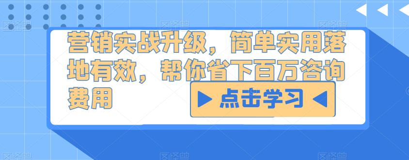 营销实战升级，简单实用落地有效，帮你省下百万咨询费用-润泽资源库