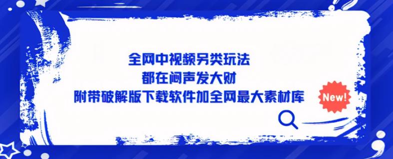 全网中视频另类玩法，都在闷声发大财，附带破解版下载软件加全网最大素材库-润泽资源库