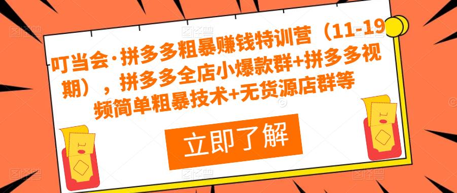 叮当会·拼多多粗暴赚钱特训营（11-19期），拼多多全店小爆款群+拼多多视频简单粗暴技术+无货源店群等-润泽资源库