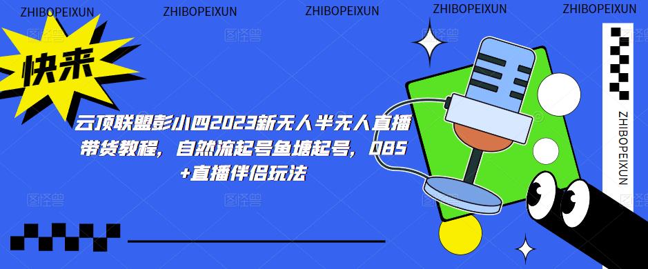云顶联盟彭小四2023新无人半无人直播带货教程，自然流起号鱼塘起号，OBS+直播伴侣玩法-润泽资源库