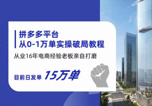 拼多多从0-1万单实操破局教程，从业16年电商经验打磨，目前日发单15万单-润泽资源库