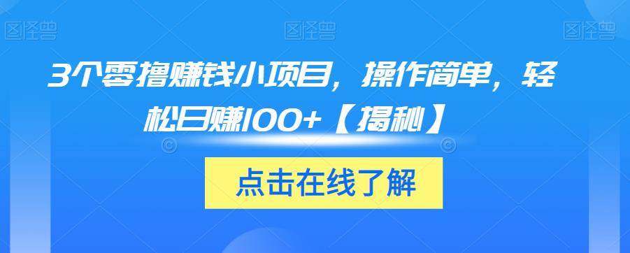 3个零撸赚钱小项目，操作简单，轻松日赚100+【揭秘】-润泽资源库
