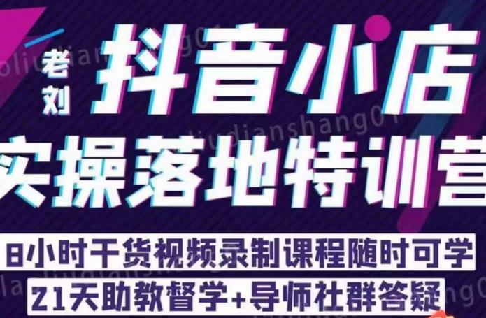 老刘·抖店商品卡流量，​抖音小店实操落地特训营，8小时干货视频录制课程随时可学-润泽资源库