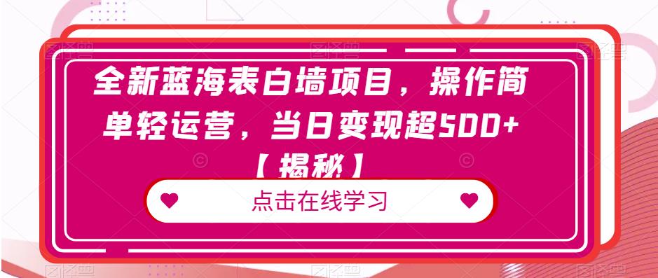 全新蓝海表白墙项目，操作简单轻运营，当日变现超500+【揭秘】-润泽资源库