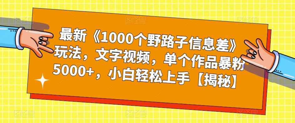 最新《1000个野路子信息差》玩法，文字视频，单个作品暴粉5000+，小白轻松上手【揭秘】-润泽资源库