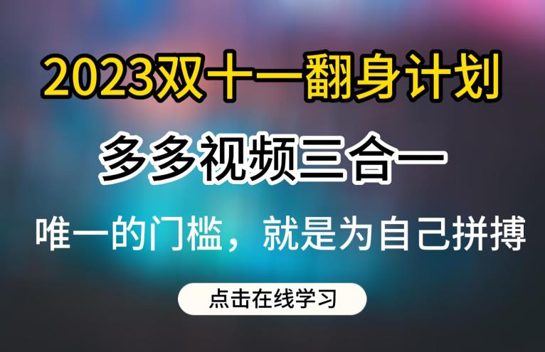 2023双十一翻身计划，多多视频带货三合一玩法教程【揭秘】-润泽资源库