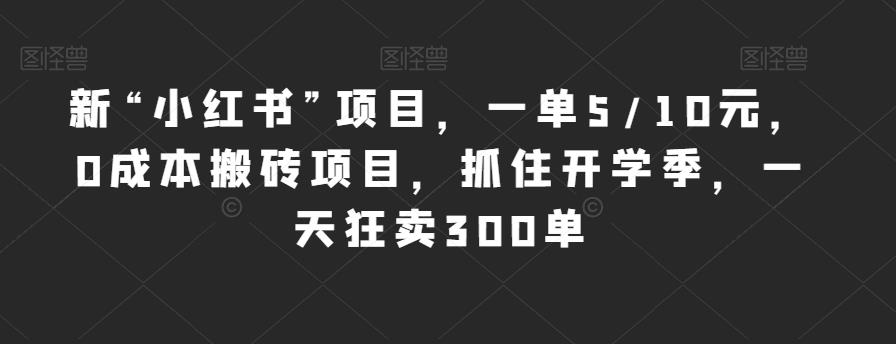 新“小红书”项目，一单5/10元，0成本搬砖项目，抓住开学季，一天狂卖300单【揭秘】-润泽资源库