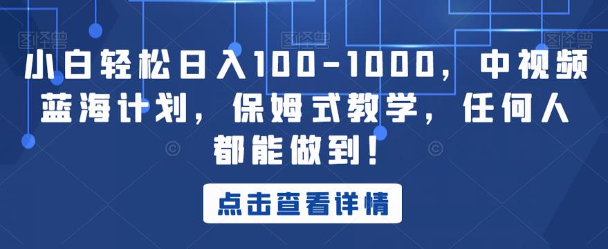 小白轻松日入100-1000，中视频蓝海计划，保姆式教学，任何人都能做到！【揭秘】-润泽资源库