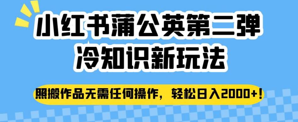 小红书蒲公英第二弹冷知识新玩法，照搬作品无需任何操作，轻松日入2000+【揭秘】-润泽资源库