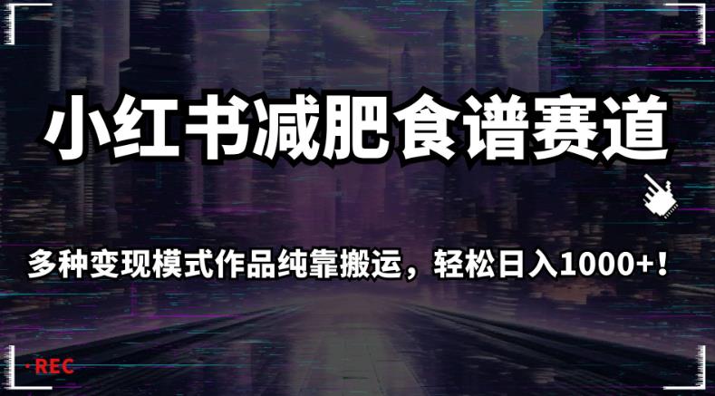 小红书减肥食谱赛道，多种变现模式作品纯靠搬运，轻松日入1000+！【揭秘】-润泽资源库