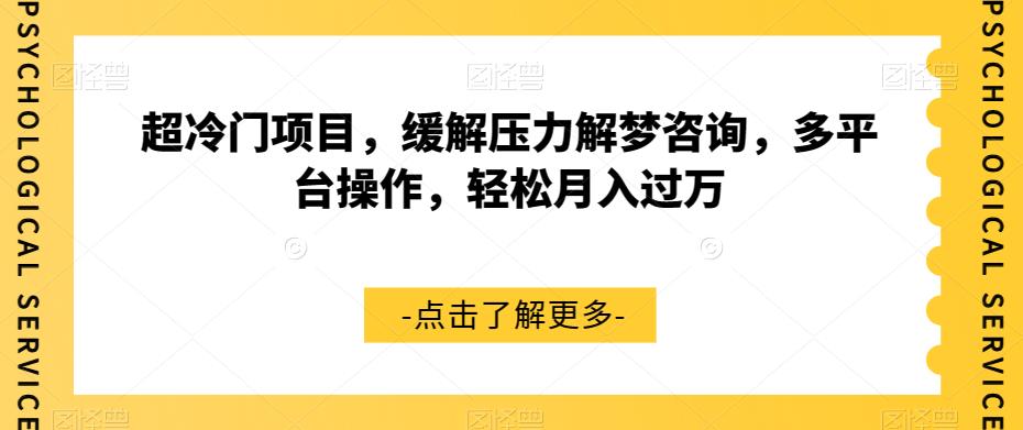超冷门项目，缓解压力解梦咨询，多平台操作，轻松月入过万【揭秘】-润泽资源库