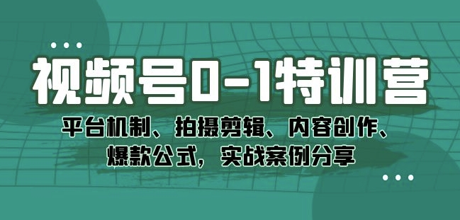 视频号0-1特训营：平台机制、拍摄剪辑、内容创作、爆款公式，实战案例分享-润泽资源库