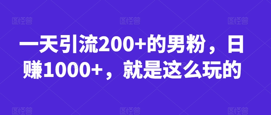 一天引流200+的男粉，日赚1000+，就是这么玩的【揭秘】-润泽资源库