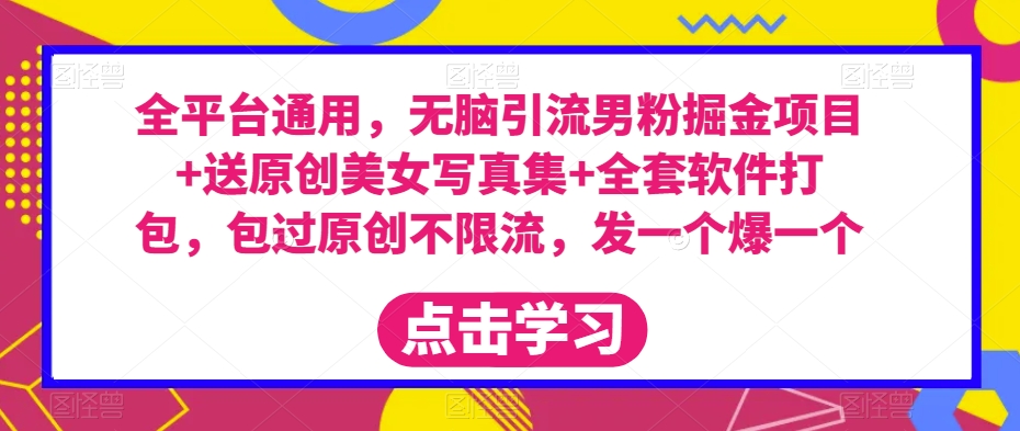 全平台通用，无脑引流男粉掘金项目+送原创美女写真集+全套软件打包，包过原创不限流，发一个爆一个【揭秘】-润泽资源库