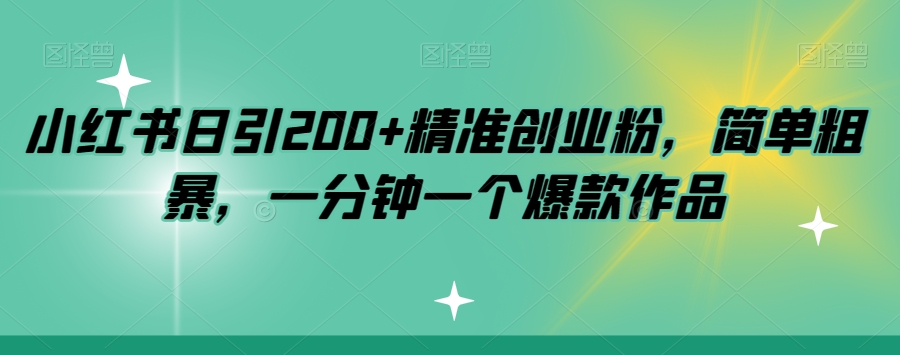 小红书日引200+精准创业粉，简单粗暴，一分钟一个爆款作品【揭秘】-润泽资源库