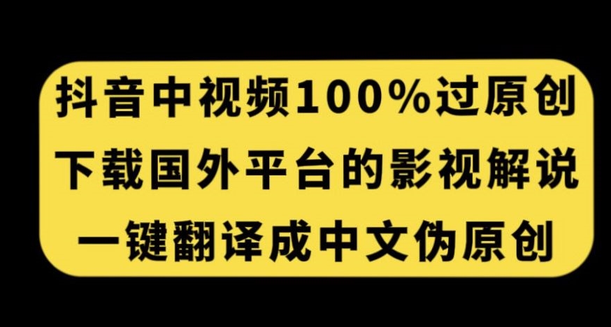 抖音中视频百分百过原创，下载国外平台的电影解说，一键翻译成中文获取收益-润泽资源库