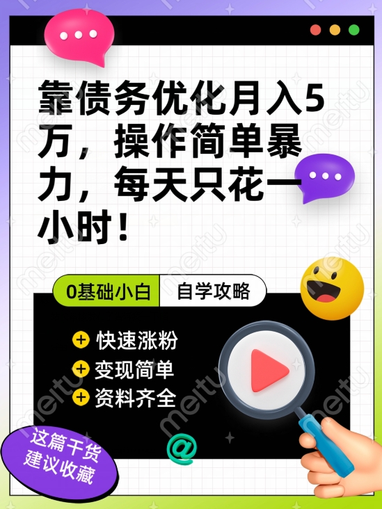 靠债务优化月入五万，每天只要花两个小时，多种方式轻松变现【揭秘】-润泽资源库