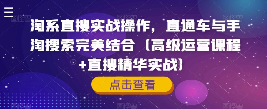 淘系直搜实战操作，直通车与手淘搜索完美结合（高级运营课程+直搜精华实战）-润泽资源库