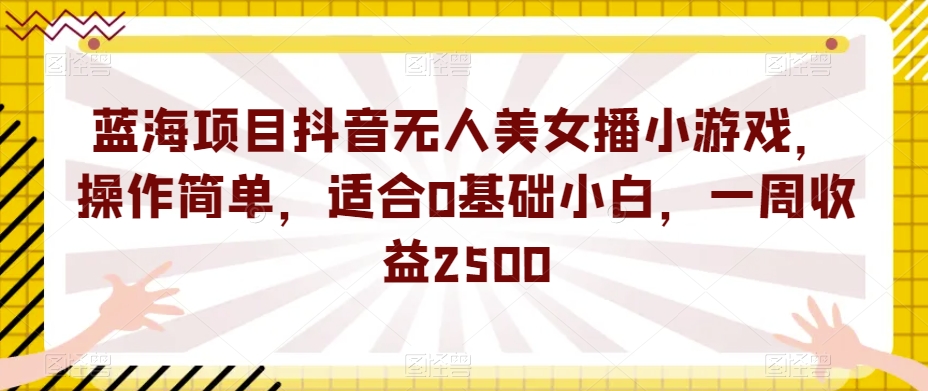 蓝海项目抖音无人美女播小游戏，操作简单，适合0基础小白，一周收益2500【揭秘】-润泽资源库