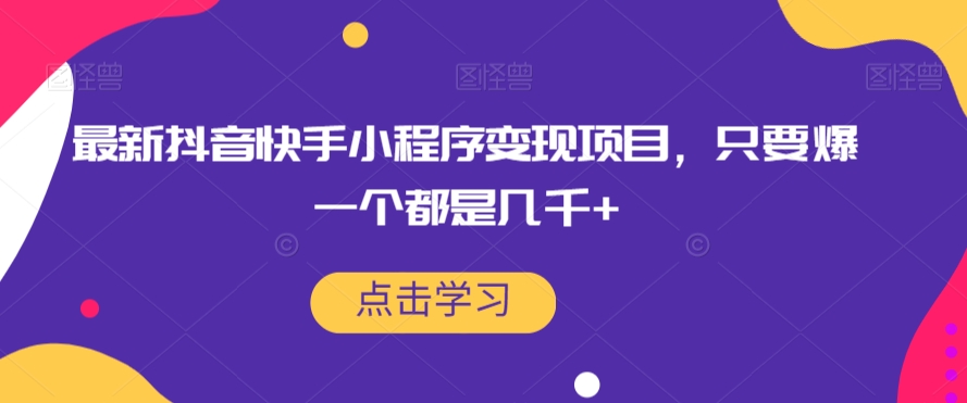 最新抖音快手小程序变现项目，只要爆一个都是几千+-润泽资源库