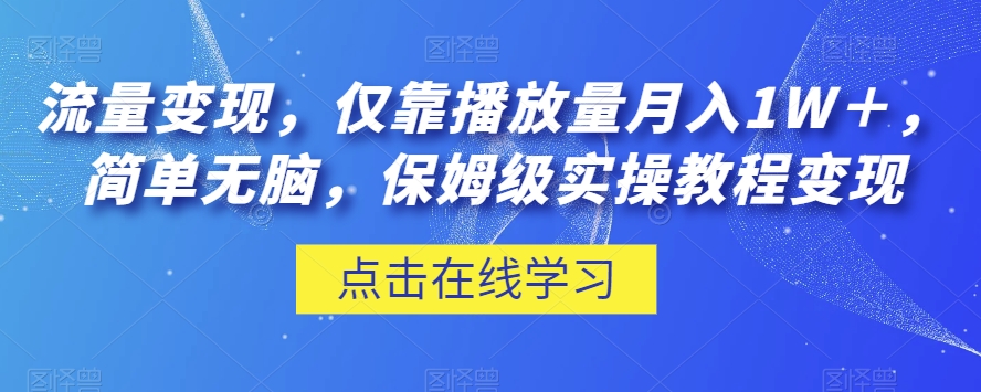 流量变现，仅靠播放量月入1W＋，简单无脑，保姆级实操教程【揭秘】-润泽资源库