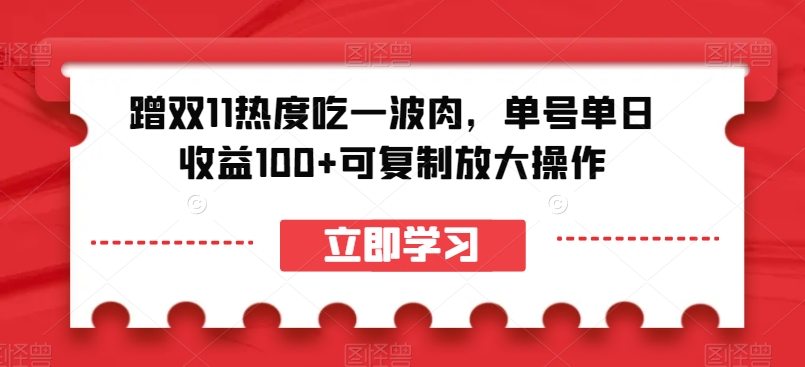 蹭双11热度吃一波肉，单号单日收益100+可复制放大操作【揭秘】-润泽资源库